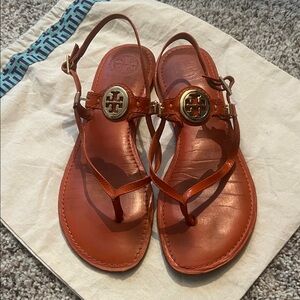 Tory Burch Orange Sandals with Gold Accents